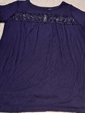 A Pea In The Pod Navy Lace-Trim Short Sleeve Women's Top Sz S Maternity